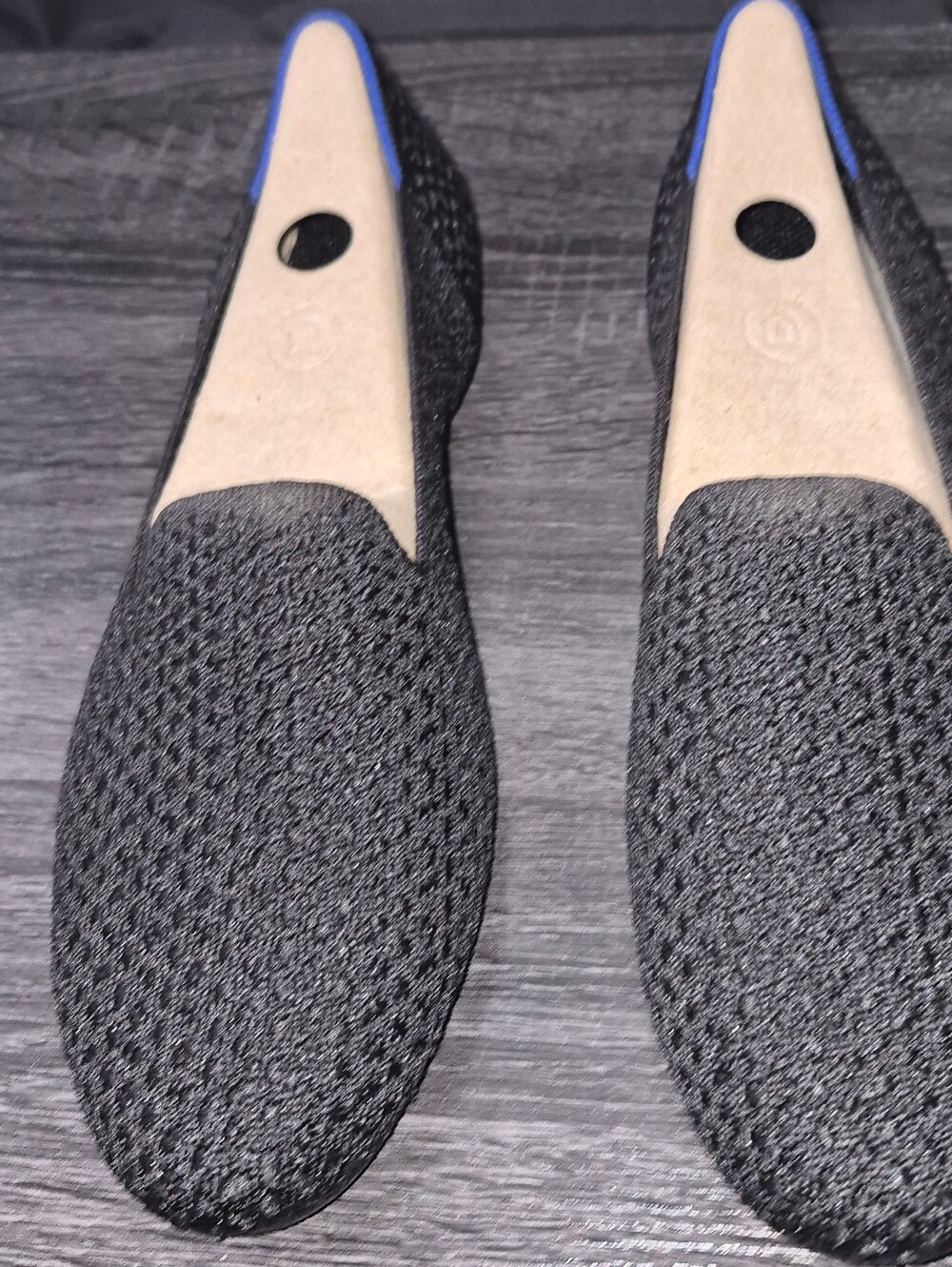 Rothy's Black Knit Slip-On Loafers with Blue Trim